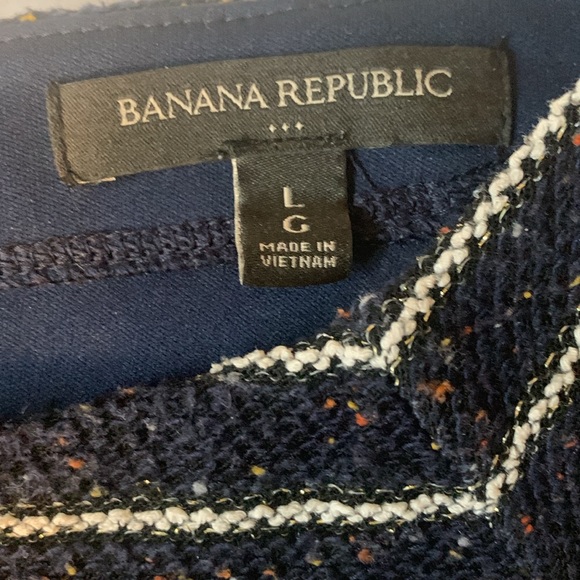 Banana Republic navy w speckles white/silver stripes knit 3/4 sleeve lined top - Picture 2 of 6